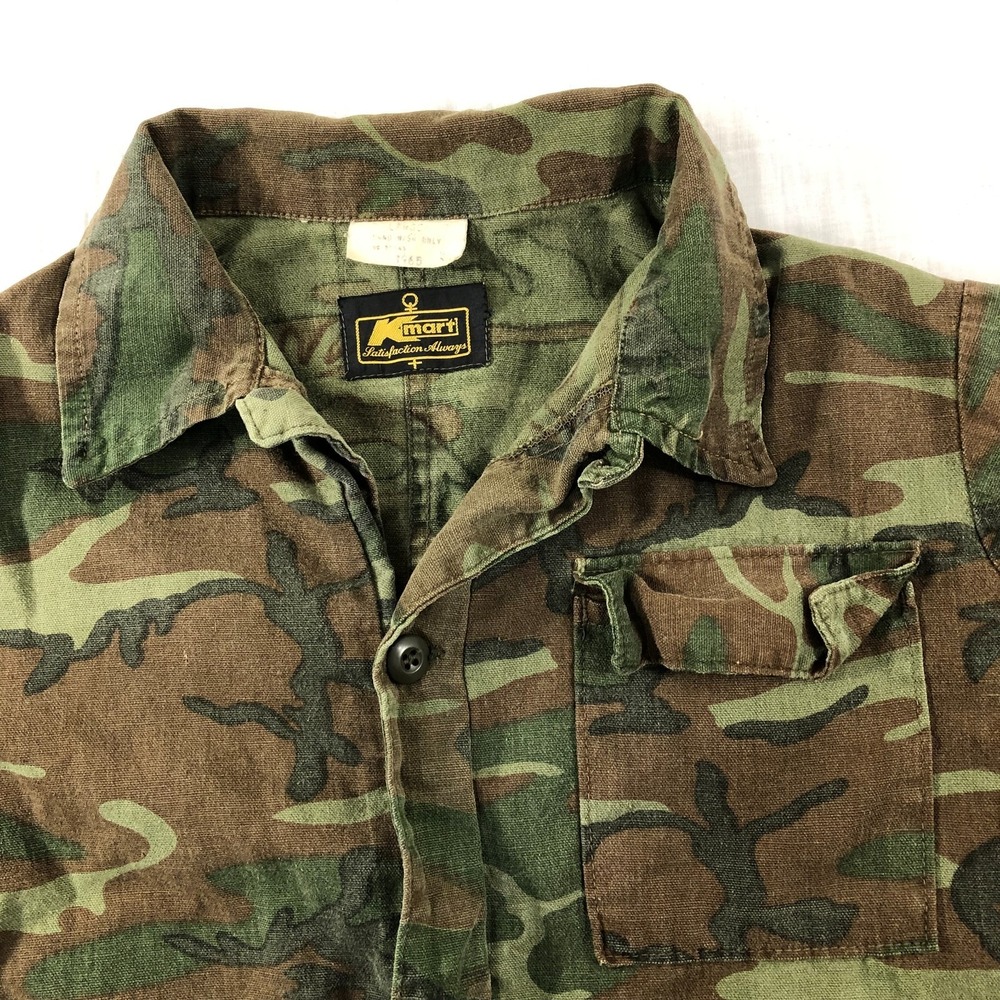 Kmart Jacket Men's Large Camo Green‎ Brown Lightweight Button Up Coat Vintage